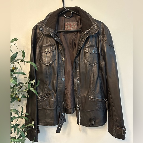 Brown Leather Bomber Jacket - Picture 1 of 3